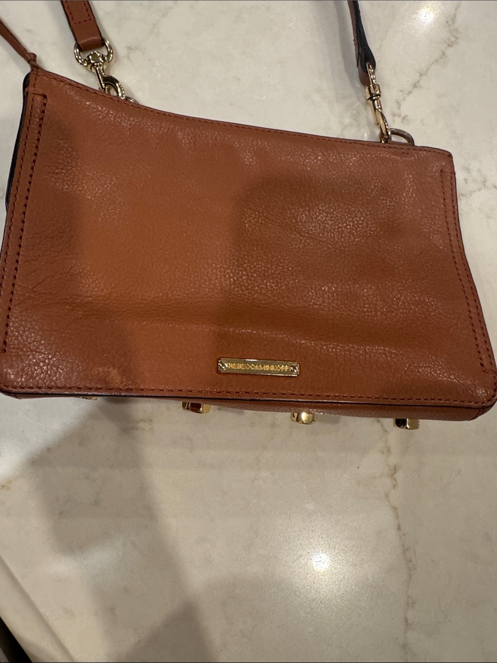 Rebecca Minkoff Cognac Leather Crossbody with Gold Hardware
